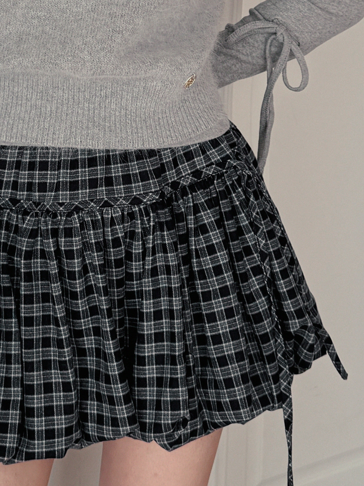 Devua Check Balloon Mini Skirt