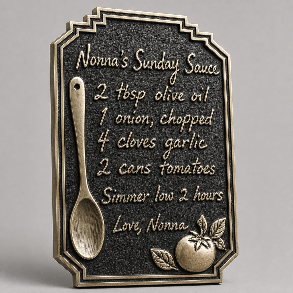Handwritten Recipe Plaque – Antique Brass, Tall