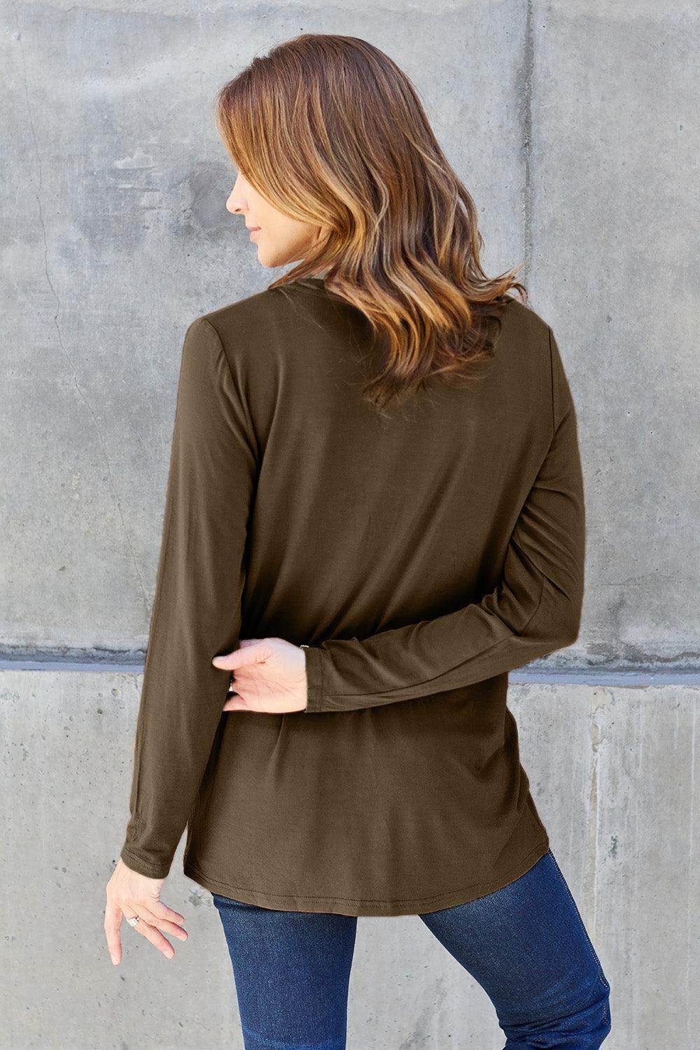 Basic Bae Full Size V-Neck Long Sleeve Top for Women - n/a at Dealshubindia