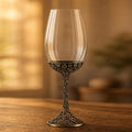 February Violet Wine Glass, Openwork Brass Stem, Custom Etched Gift