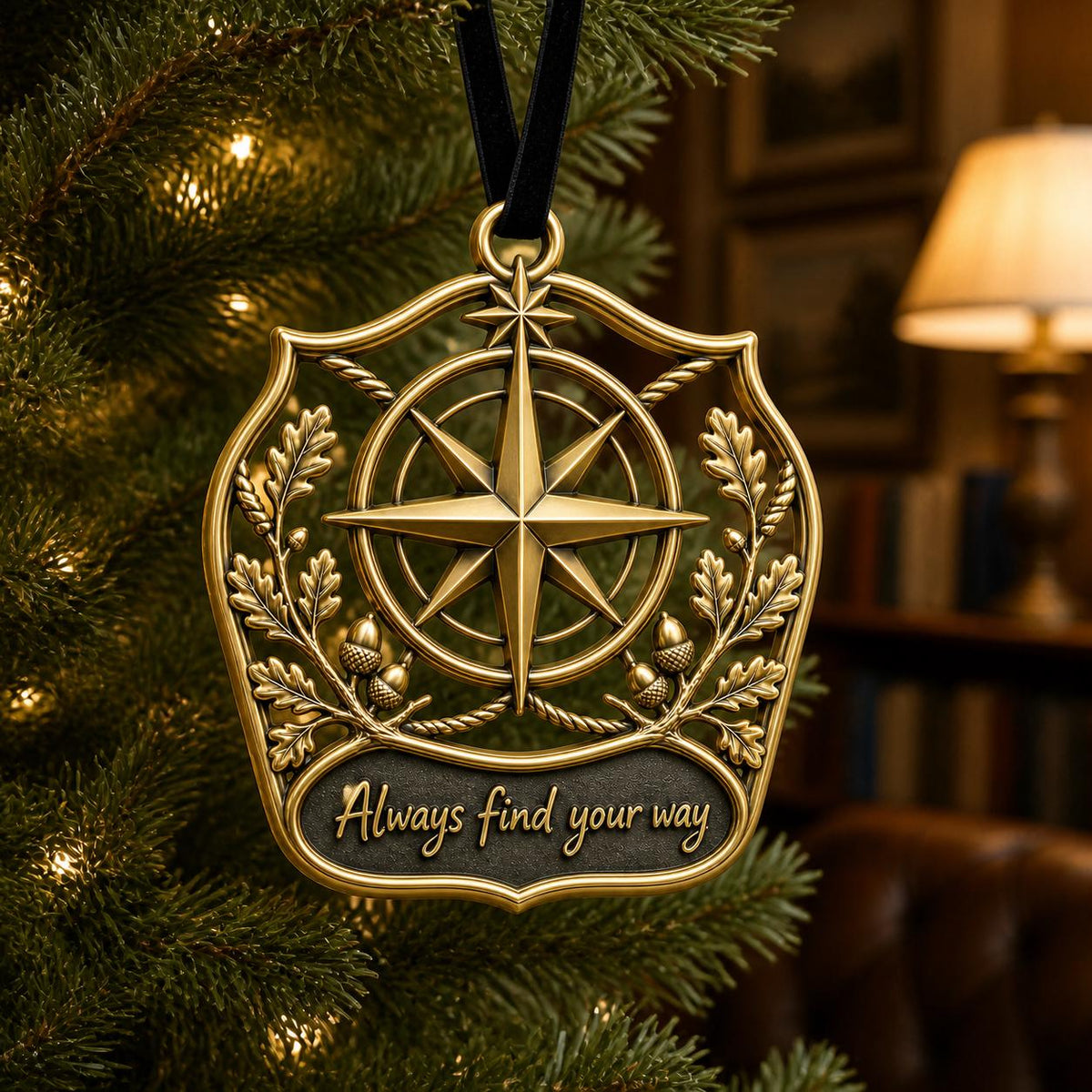 Large Personalized Compass Ornament | Antique Brass Christmas Hanging - Christmas Ornaments at Dealshubindia