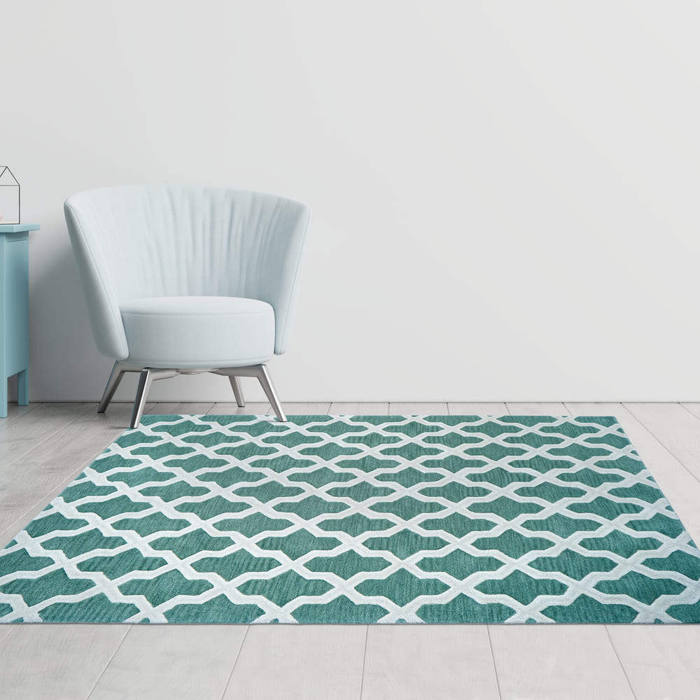 Hand Tufted Rug | Teal & White | Wool | Chikoon by Rugfine