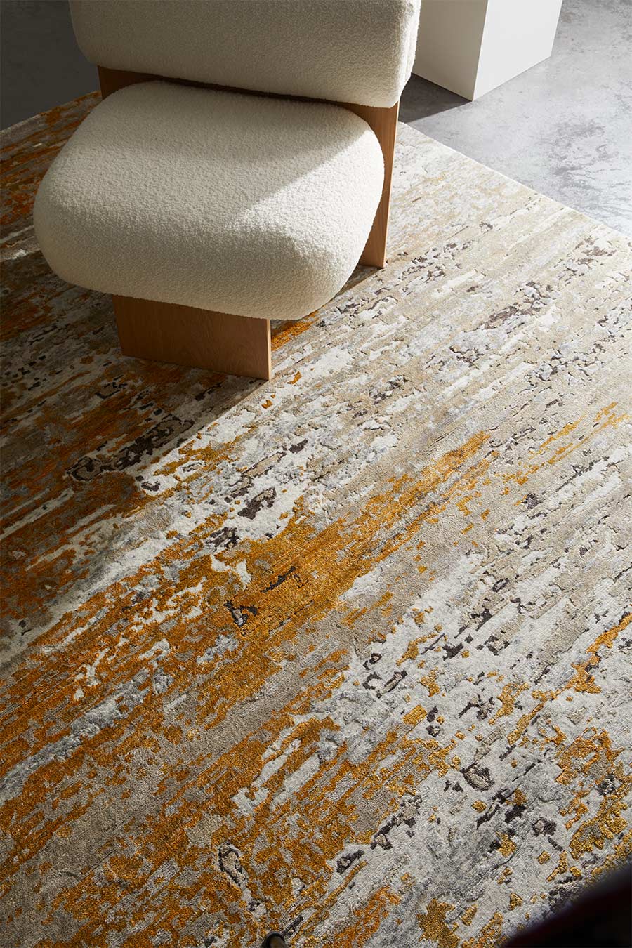 Hand Knotted Wool Rug | Amber Orange, Silver Grey & Ivory | Wool | Chromaze by Rugfine