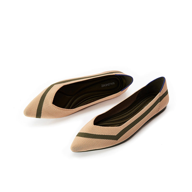 Comfortable Woven Striped Pointed Toe Flats – Lightweight Knit Ballet Flats - Casuals at Dealshubindia