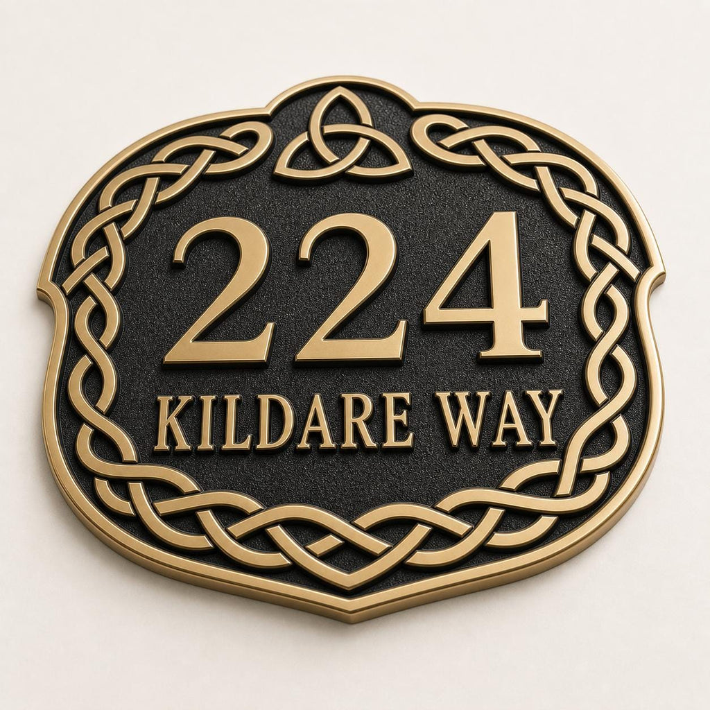 Personalized Address Plaque – Antique Brass Celtic Knotwork