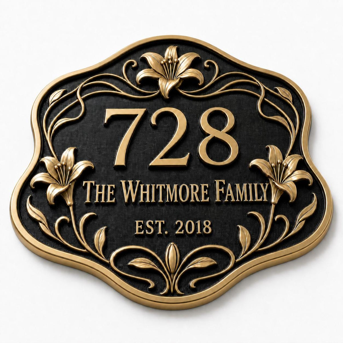 Personalized Address Plaque – Antique Brass Lily and Vine