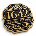 Personalized Address Plaque – Antique Brass Art Deco Sunburst