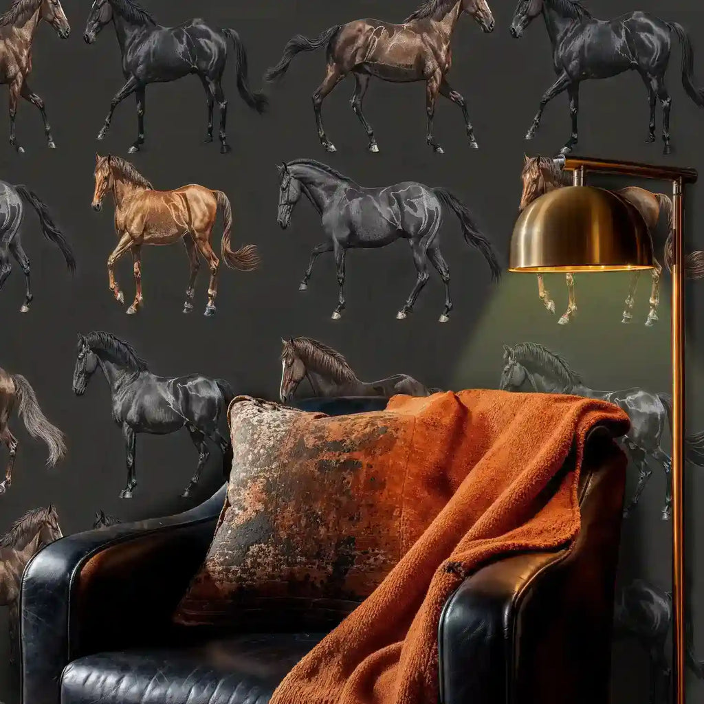 Equestrian Horses Wallpaper in Black and Brown