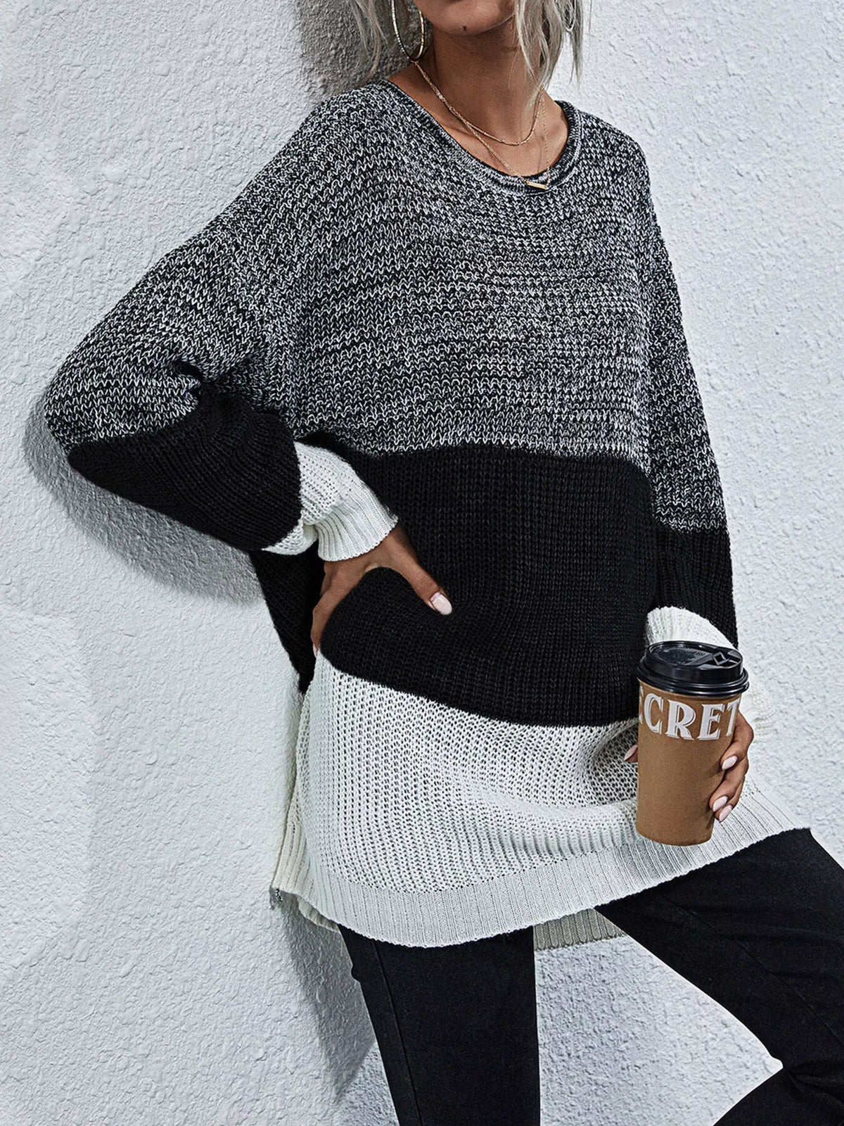 Color Block Round Neck Oversized Sweater - n/a at Dealshubindia