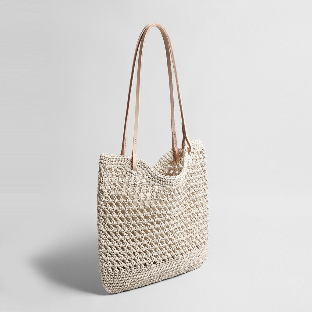 Diamond Pointelle Woven Tote Bag – Chunky Cotton Rope Beach Bag with Leather Handles - Totes at Dealshubindia