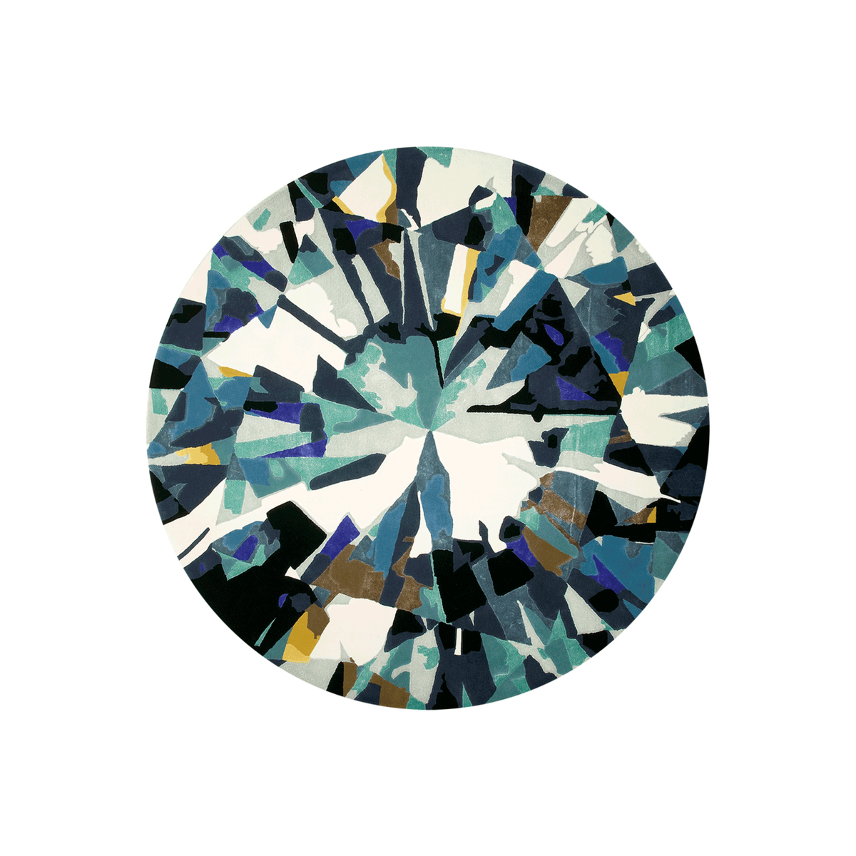Hand Tufted Diamond Facet Round Wool Rug | Teal, Navy & Ivory | Dyvea by Rugfine