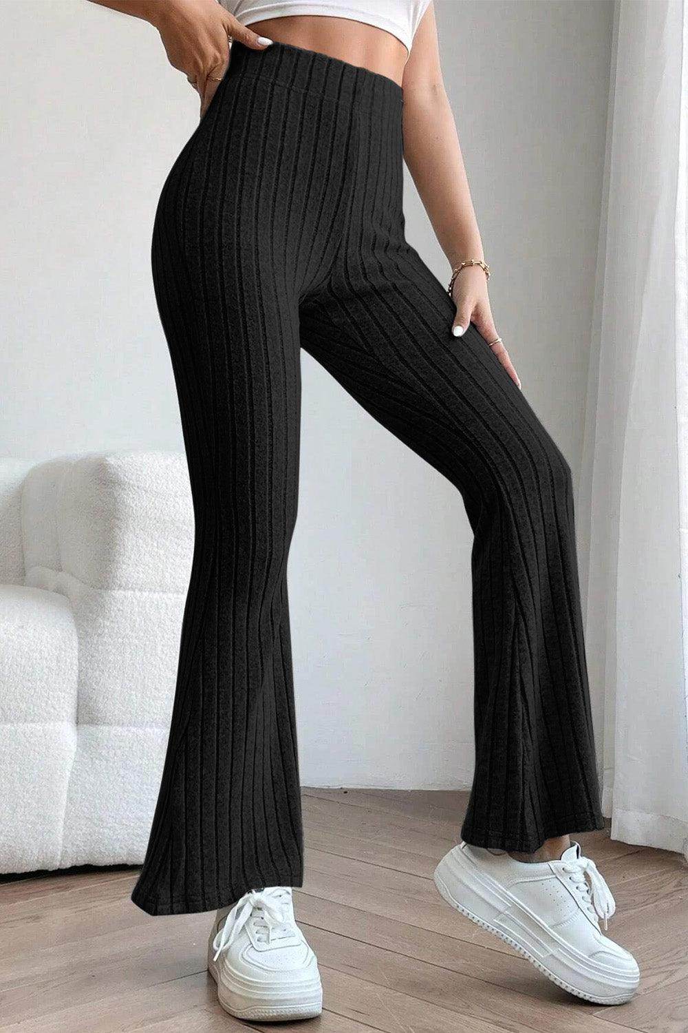 Basic Bae Full Size Ribbed High Waist Flare Pants for Women - n/a at Dealshubindia