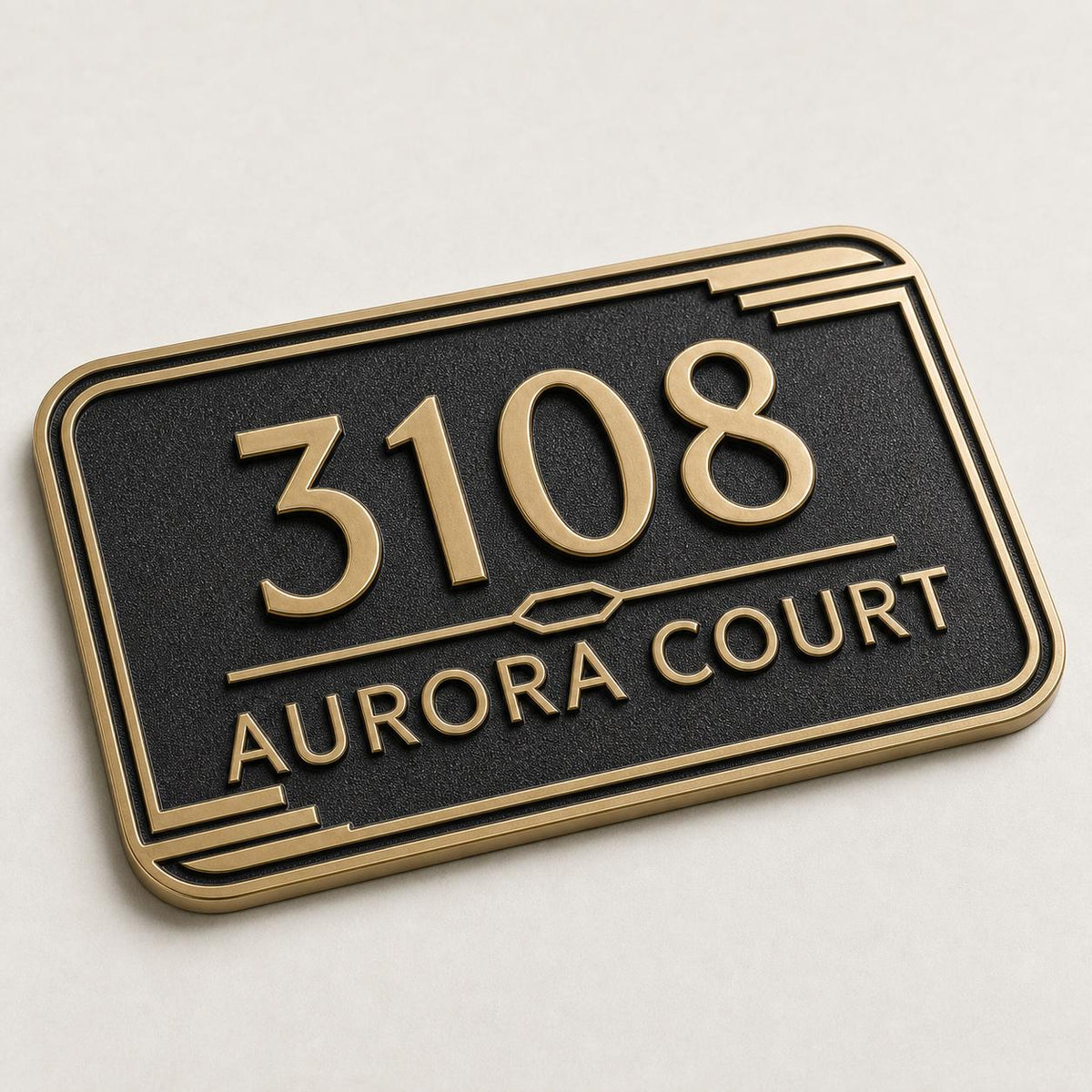 Personalized Address Plaque – Antique Brass Streamline Moderne