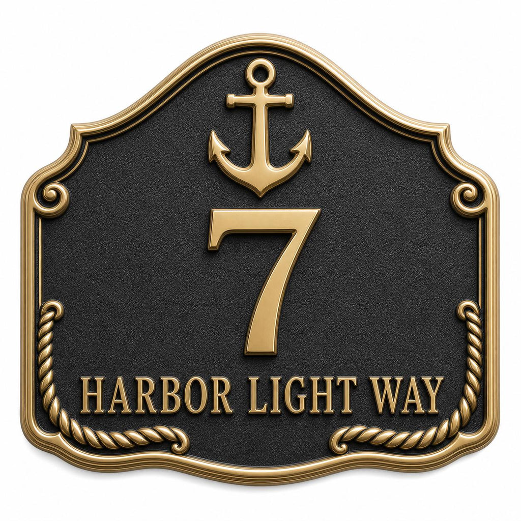 Personalized Address Plaque – Antique Brass Anchor and Rope