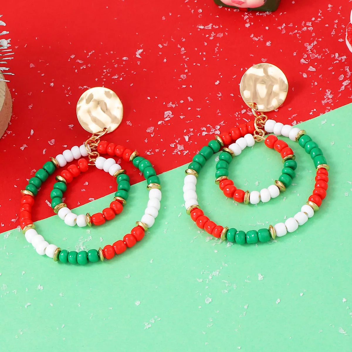Christmas Beaded Hoop Earrings - n/a at Dealshubindia