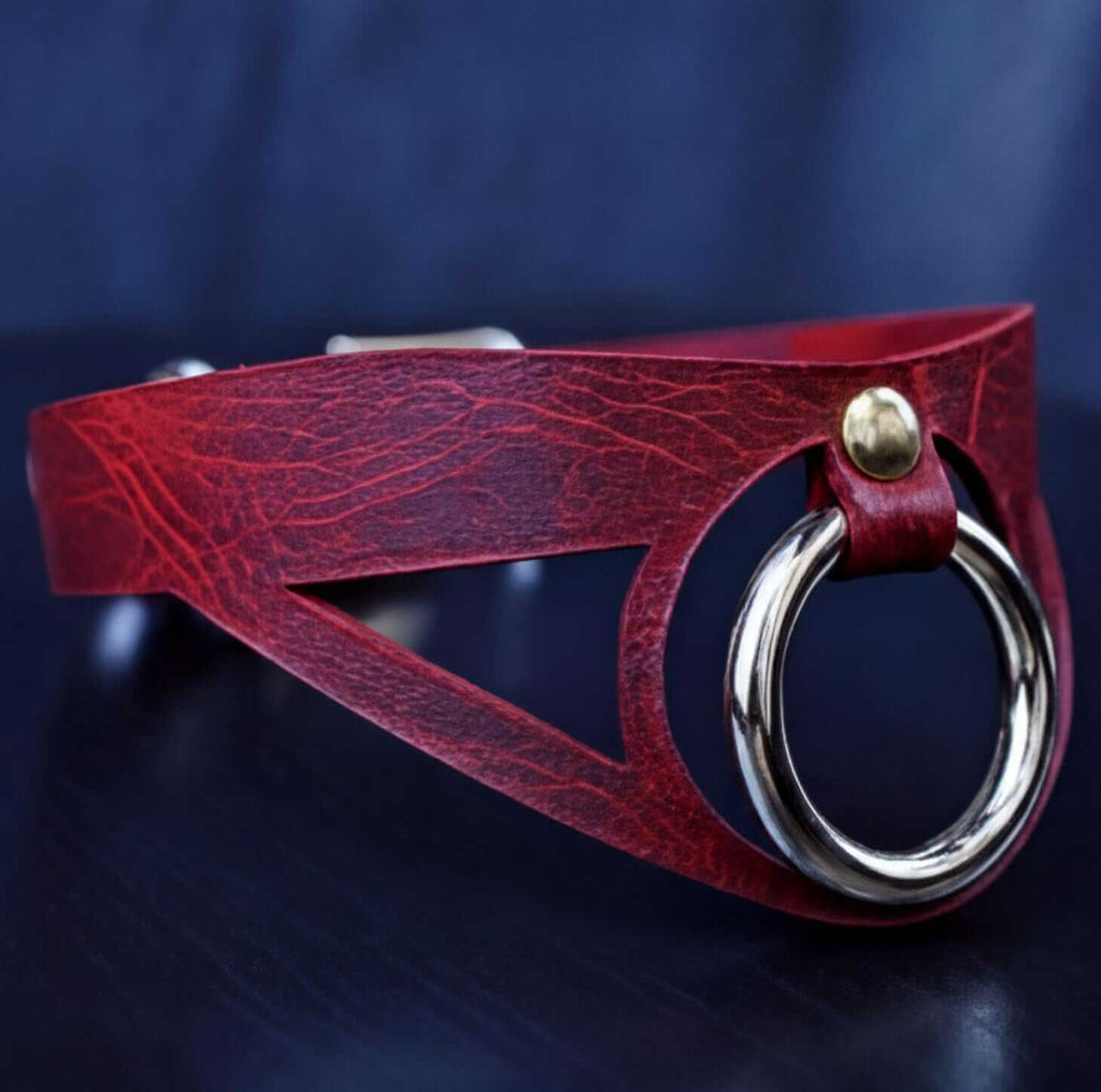 Cutout Collar Choker, Italian Leather | O Ring Bondage, Adjustable - Gothic Accessory