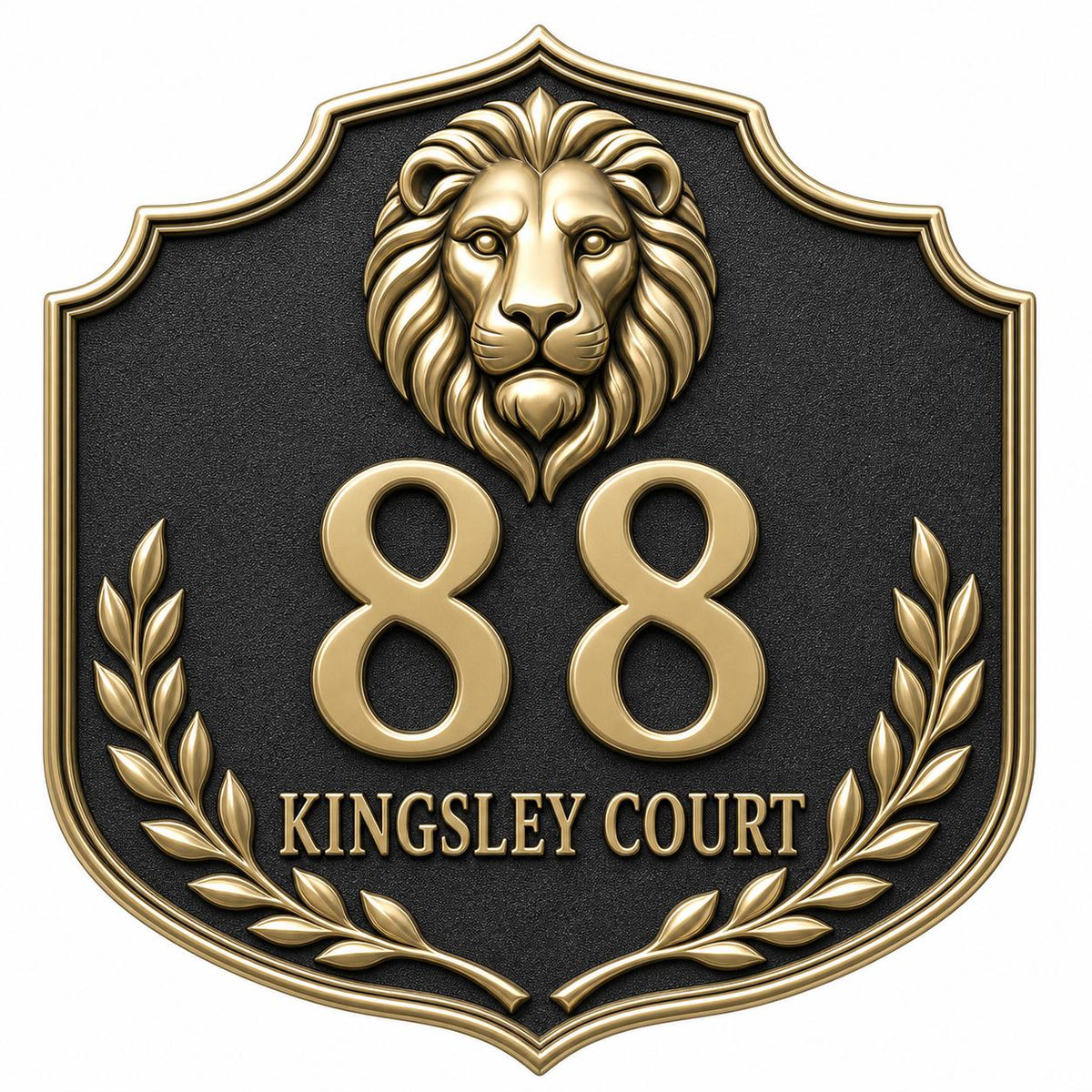 Lion Crest Shield Address Plaque in Antique Brass