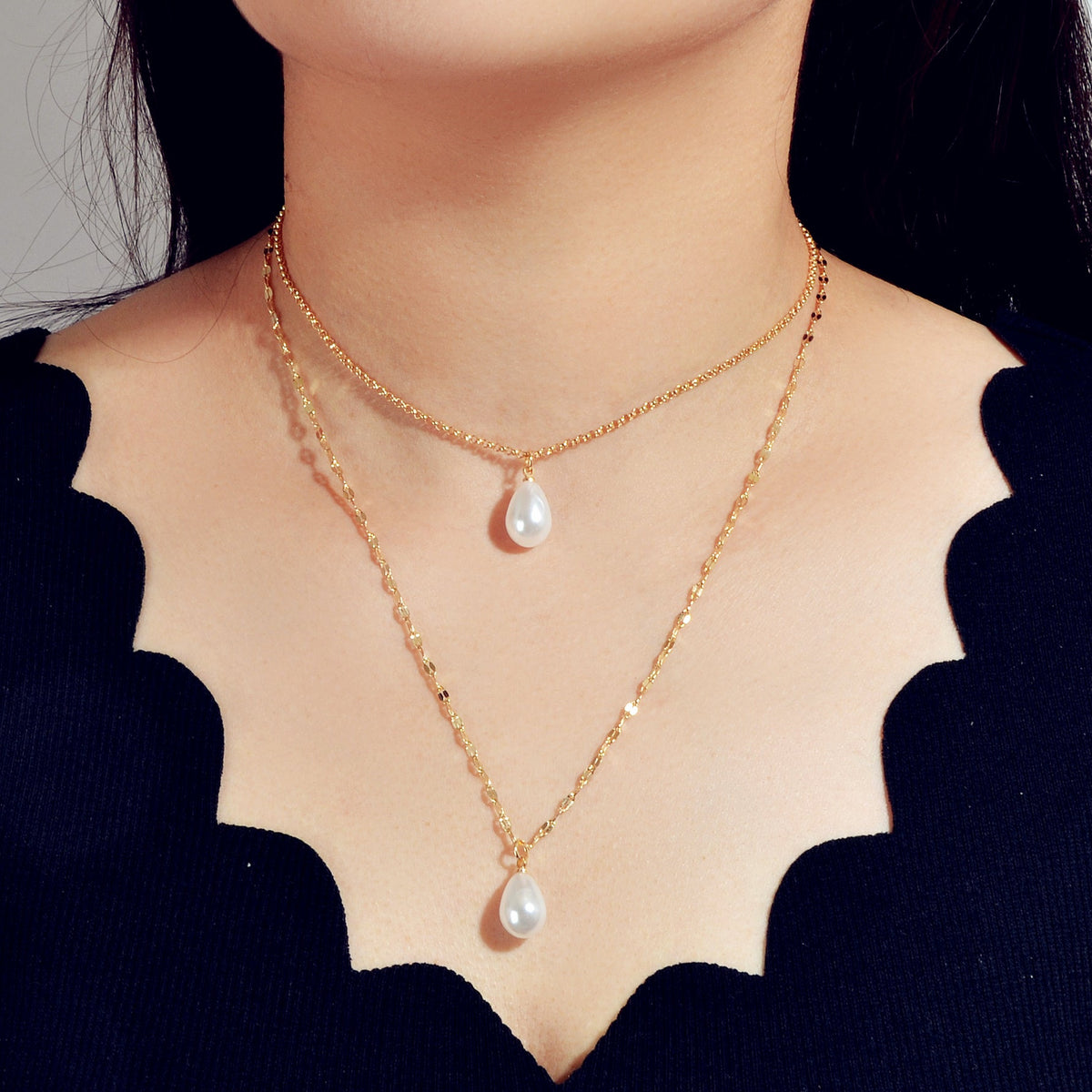 Fashion Double-layer Gold Chain Imitation Pearl Pendant Necklace Gift Jewelry