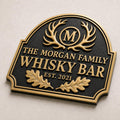 Personalized Home Bar Sign – Antique Brass Crossed Antlers