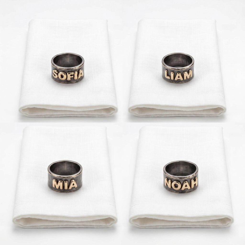 Personalized Brass Embossed Napkin Rings, Antique Gold Brass, Set of 4 Wedding Table Decor