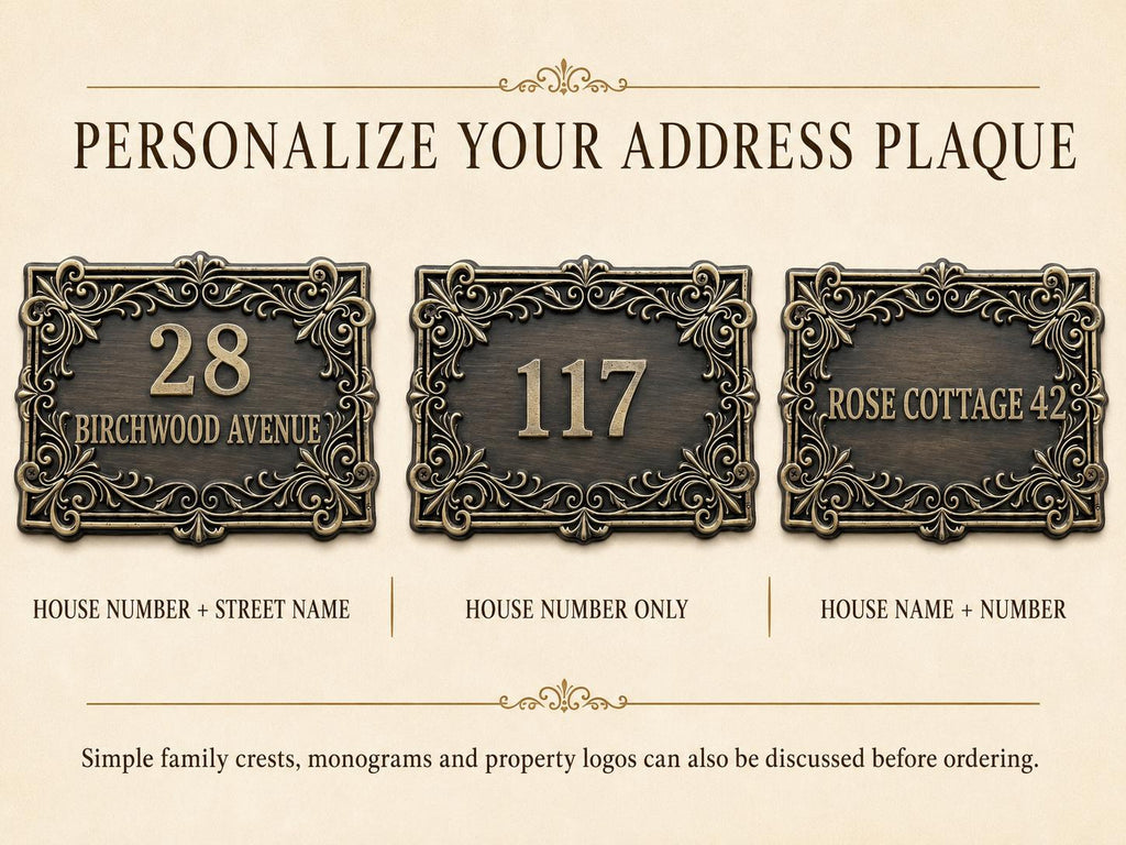 Custom Victorian House Number Sign, Ornate Antique Brass Address Plaque, Personalized Front Door Number