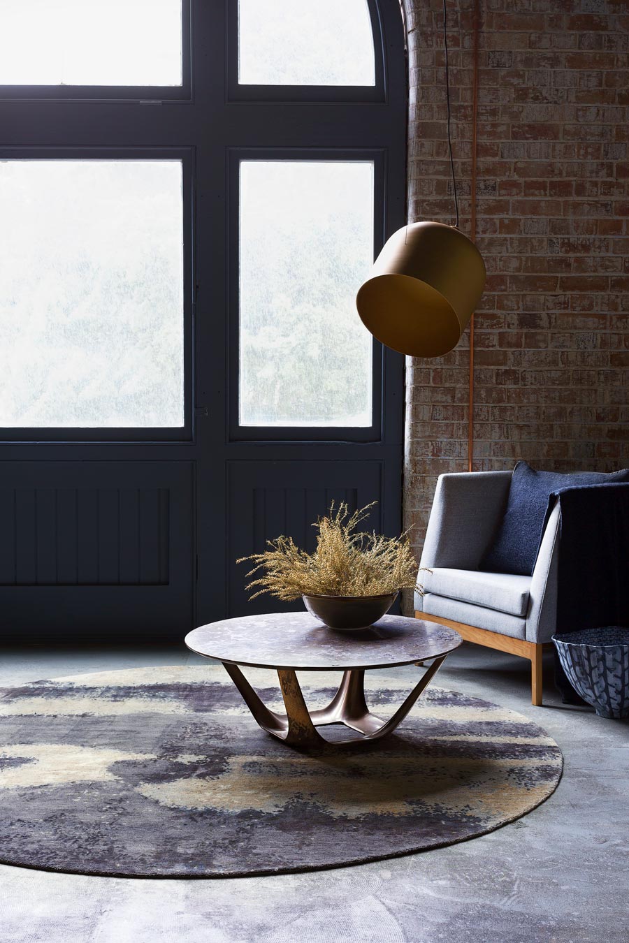 Hand Tufted Abstract Landscape Round Wool Rug | Charcoal, Sand & Grey | Elusis by Rugfine
