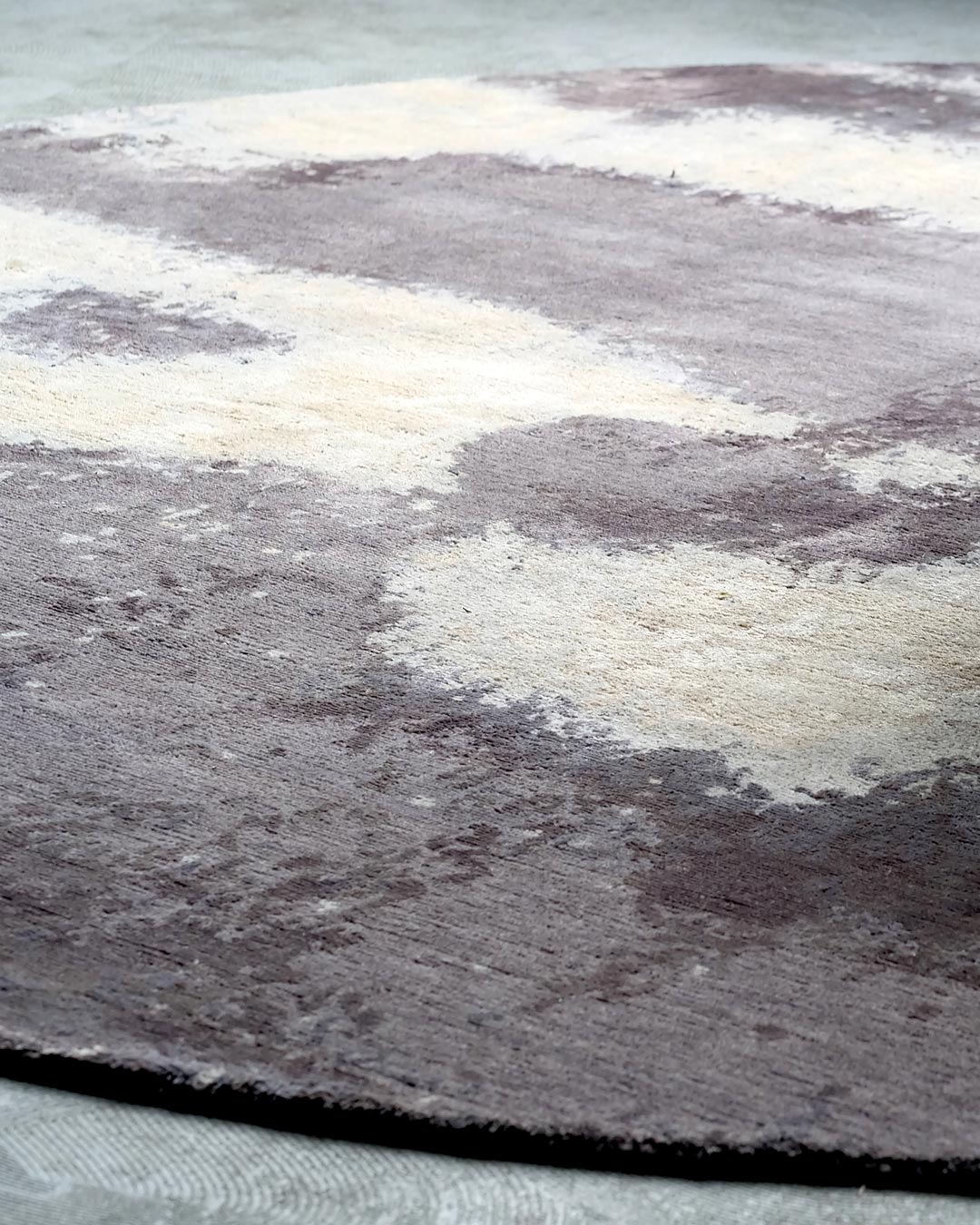 Hand Tufted Abstract Landscape Round Wool Rug | Charcoal, Sand & Grey | Elusis by Rugfine