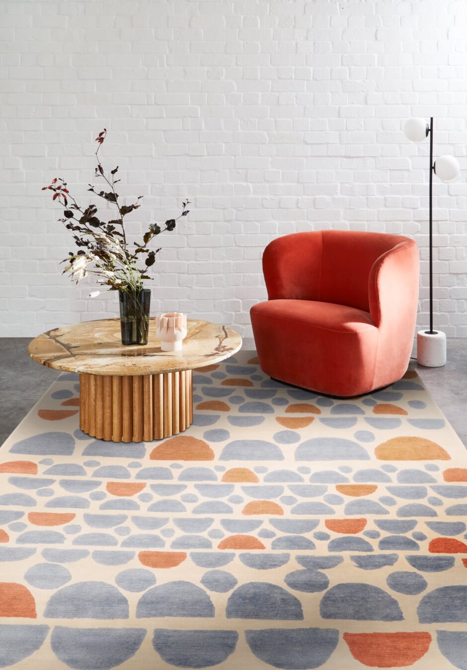 Hand Tufted Rug | Ivory, Blue & Terracotta | Wool | Epixen by Rugfine