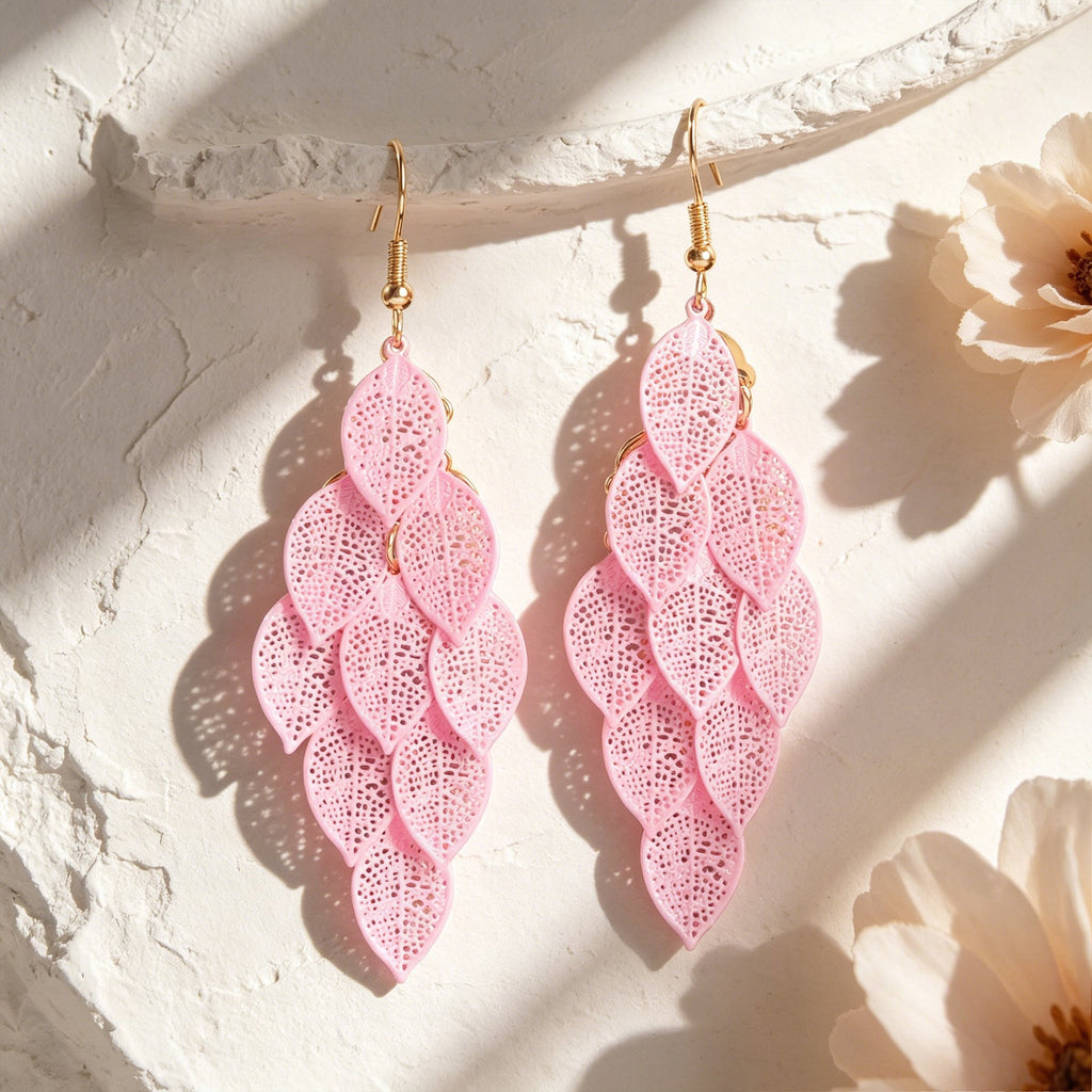 AU Local Bohemian Colorful Hollow Layered Leaf Stacks Hook Drop Dangle Earrings