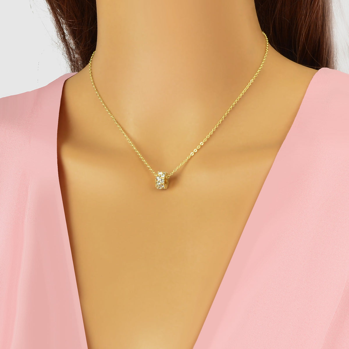 Luxurious Jewellery Gold Silver Chain Rhinestone Cylinder Necklace Accessories