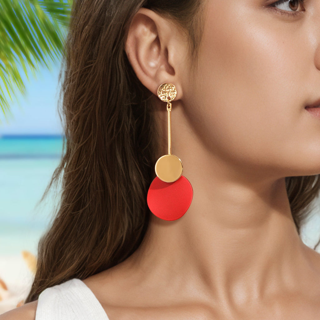 Gold Metal Red Green Geometric Chandelier Pendant Earrings for Women Teens Girls