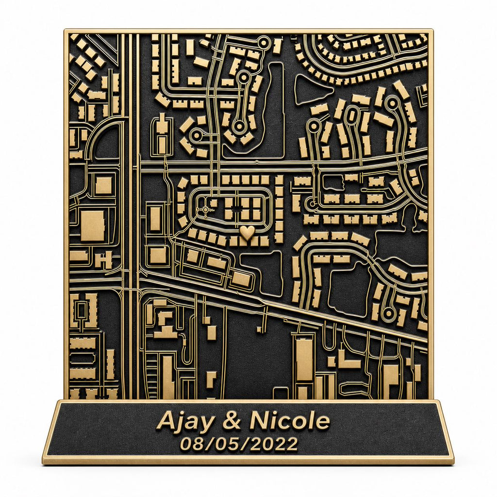 Brass Antique Personalized 3D Map | Graduation | Wedding| Birthday | Gift Tabletop Location Plaque