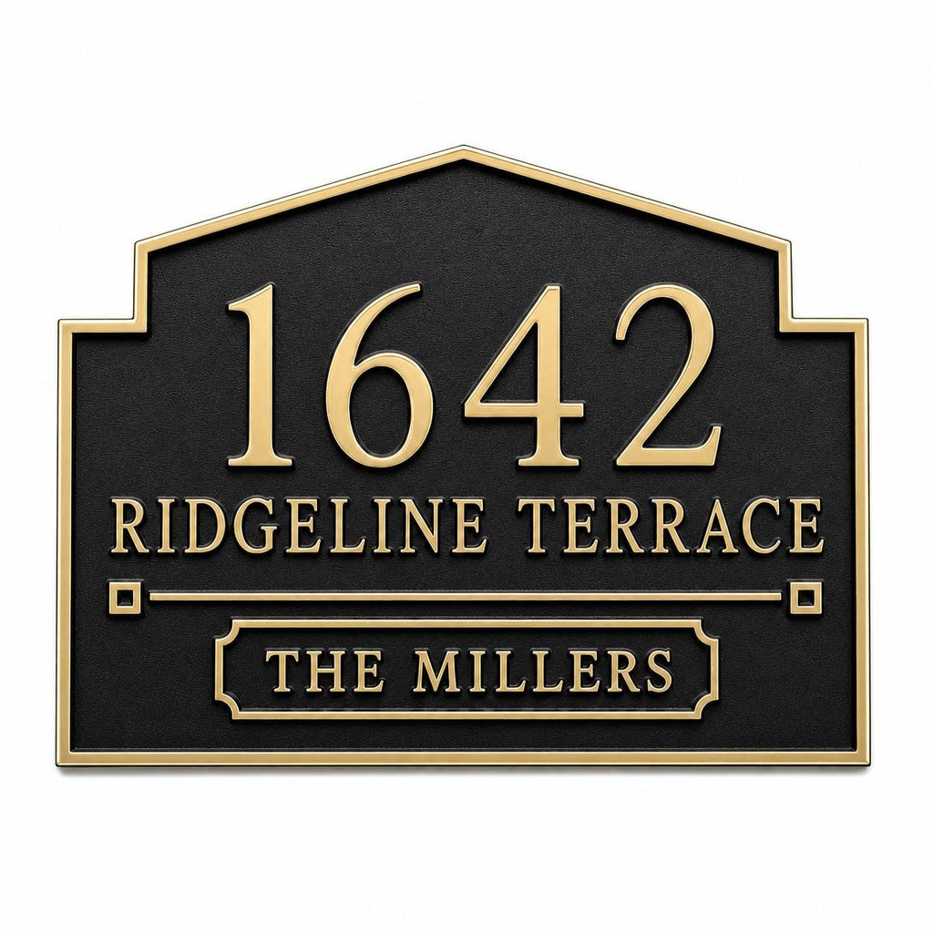 Personalized House Number Plaque | Custom Address Sign | Brass Family Name Street Sign