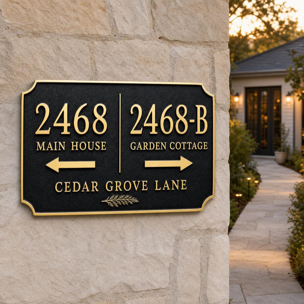 Personalized ADU Address Sign, Main House and Garden Cottage Wayfinding Brass Plaque