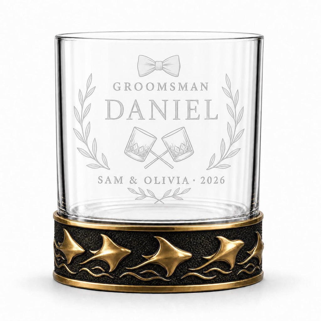 Personalized Manta Ray Whiskey Glass – Custom Etched Old Fashioned Glass, 10 oz