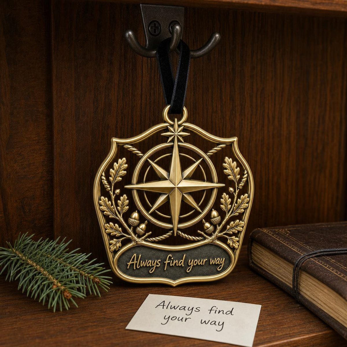 Large Personalized Compass Ornament | Antique Brass Christmas Hanging - Christmas Ornaments at Dealshubindia