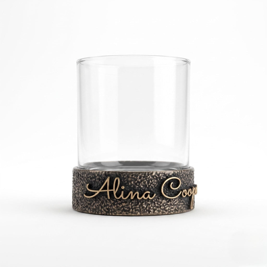 Personalised Antique Brass/Nickel Whiskey Glass | Signature Name Glasses | Electro-formed Metal Drinkware