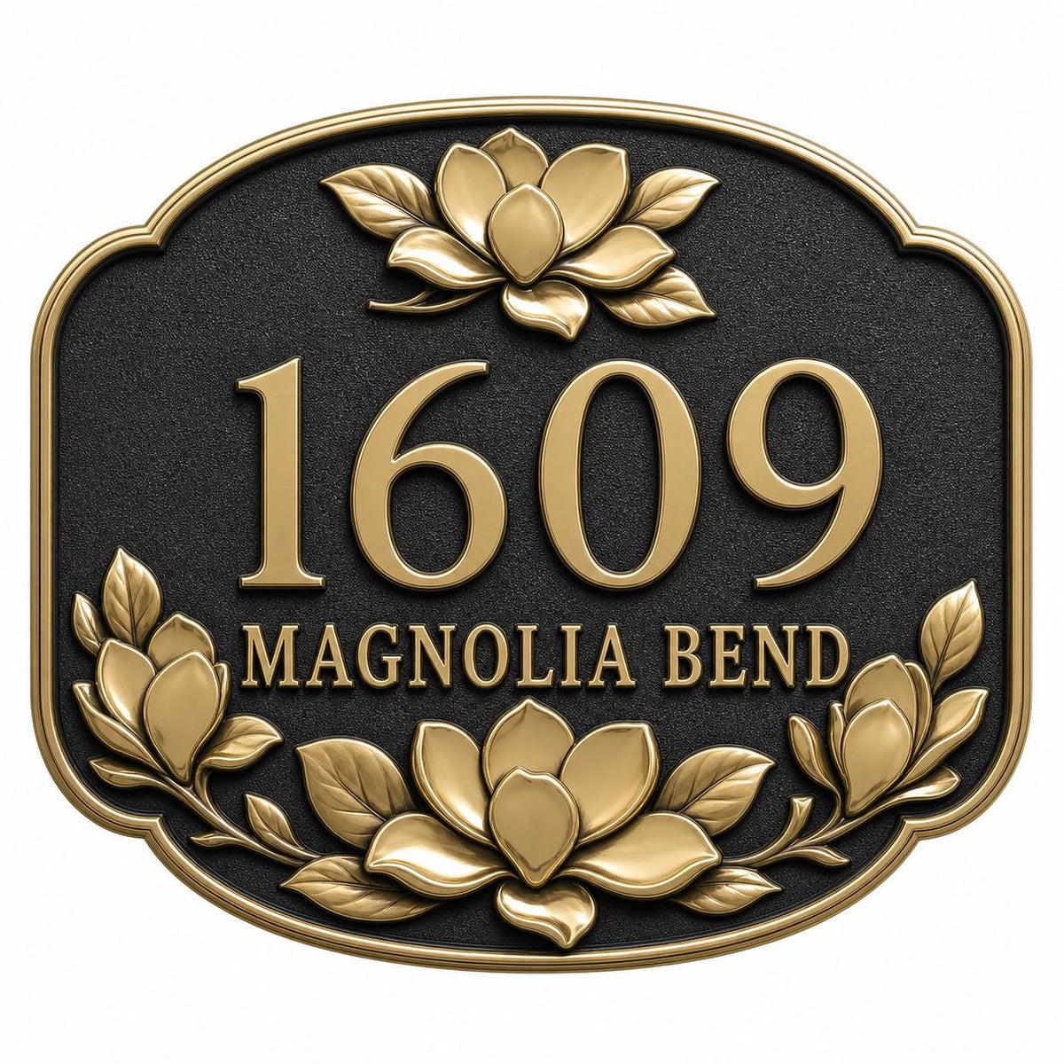 Personalized Address Plaque – Antique Brass Magnolia Bloom