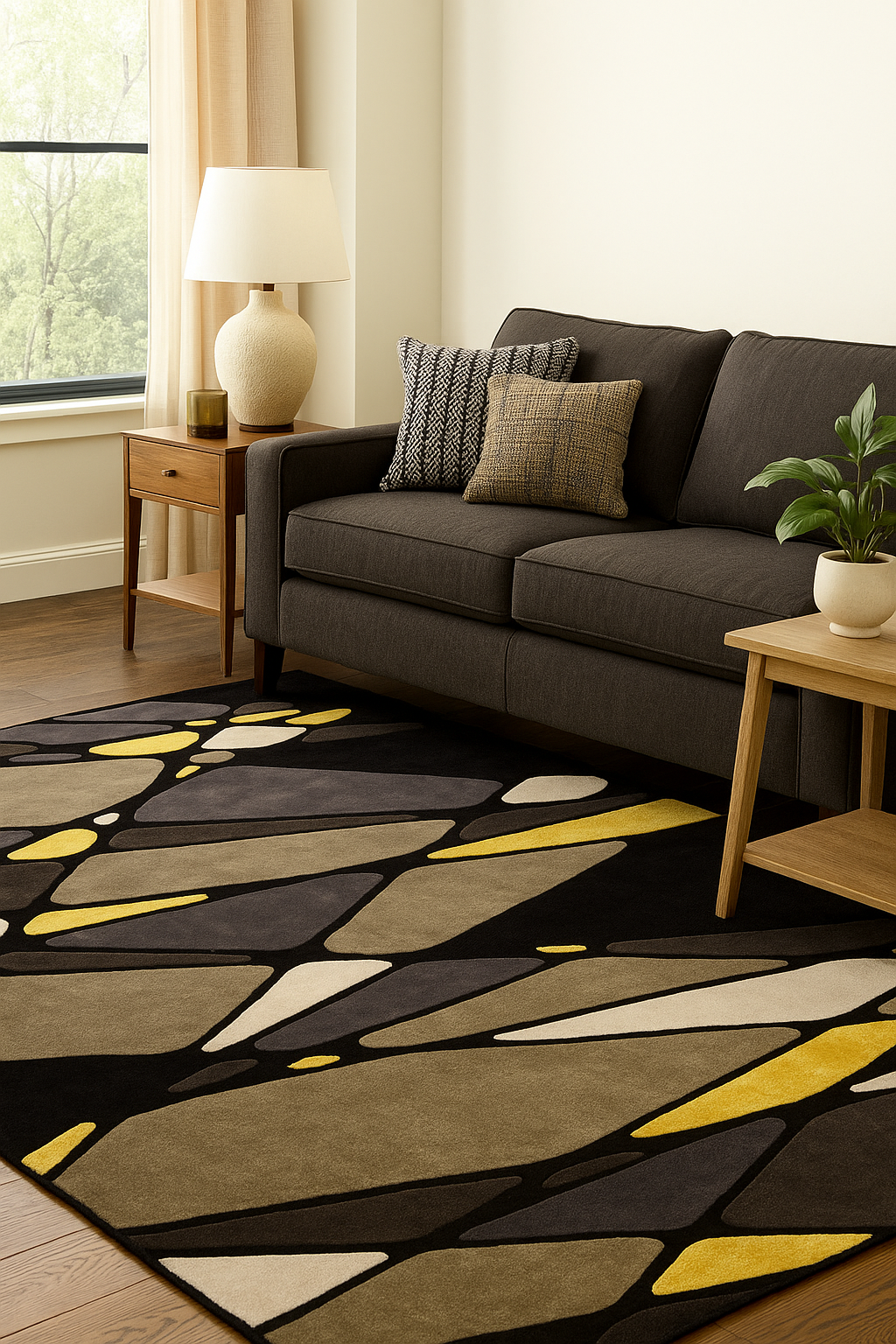 Hand Tufted Geometric Rug | Black, Grey & Lime | Wool | Floatzen by Rugfine