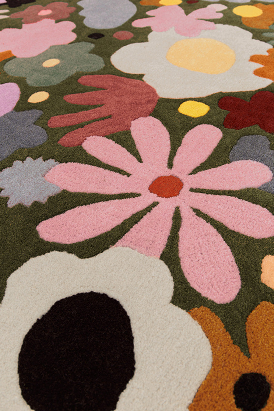 Luxury Wool Rug | Olive Green, Blush Pink & Burnt Orange | Wool | Florawhirl by Rugfine