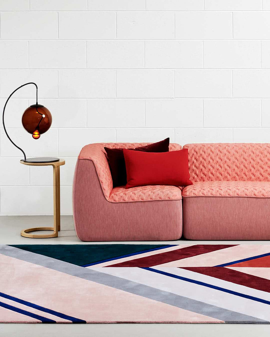 Geometric Rug | Pink, Burgundy & Navy | Wool | Fusion by Rugfine