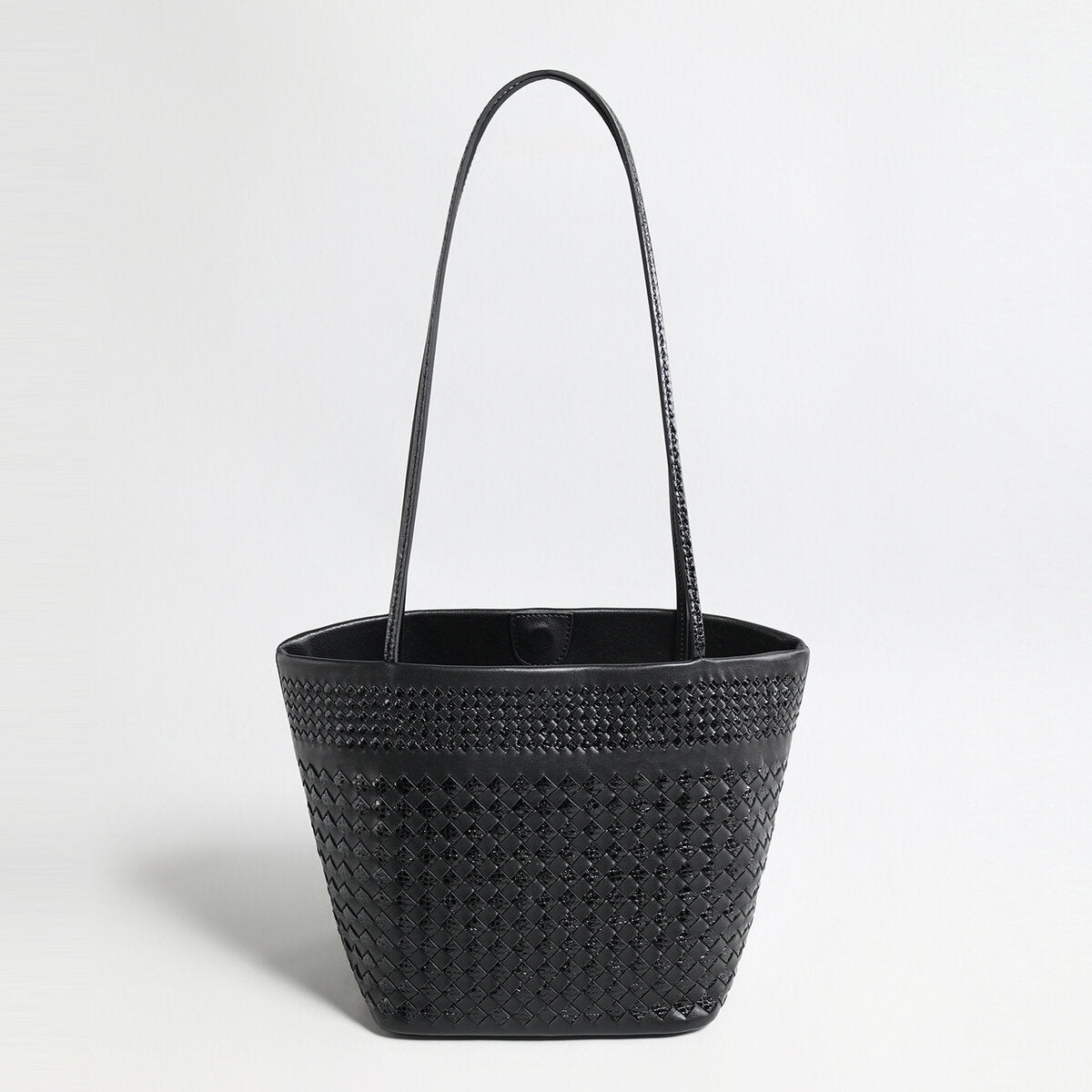 Hand-Woven Leather Tote Bag – Two-Tone Intrecciato Weave with Drawstring Inner Pouch - Totes at Dealshubindia