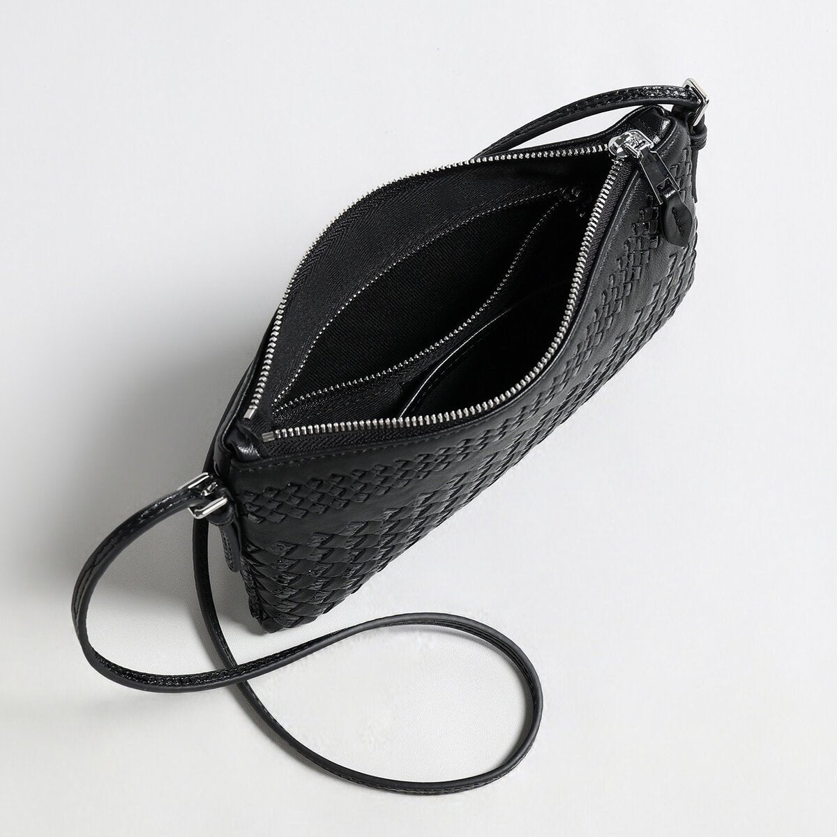 Hand-Woven Sheepskin Leather Shoulder Bag – Two-Tone Intrecciato Weave - Shoulder Bags at Dealshubindia