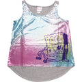 SpongeBob sequin top with multicolor sequins, sleeveless scoop neck and graphic.