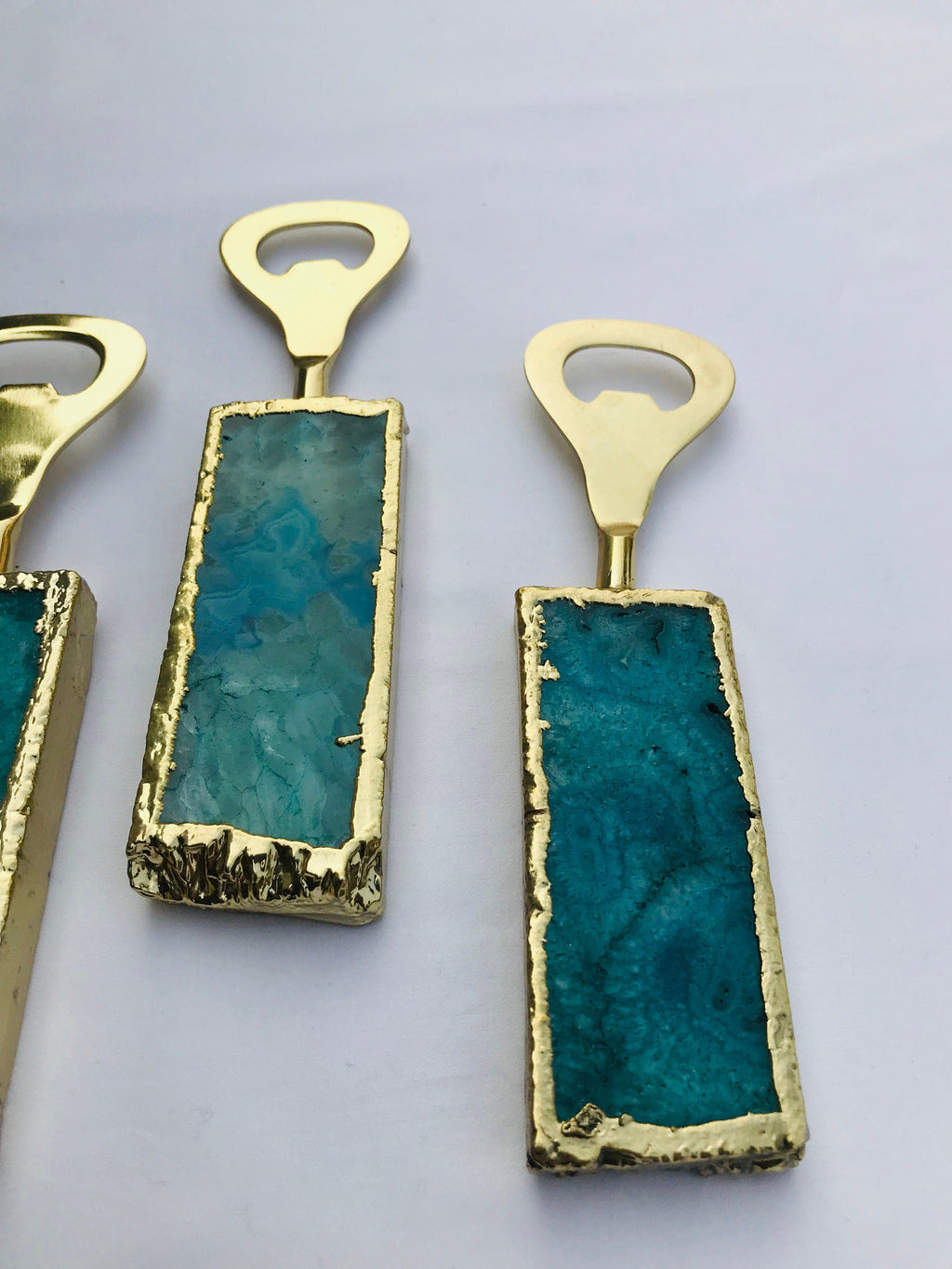 Set of 3 Aqua Agate Bottle Openers