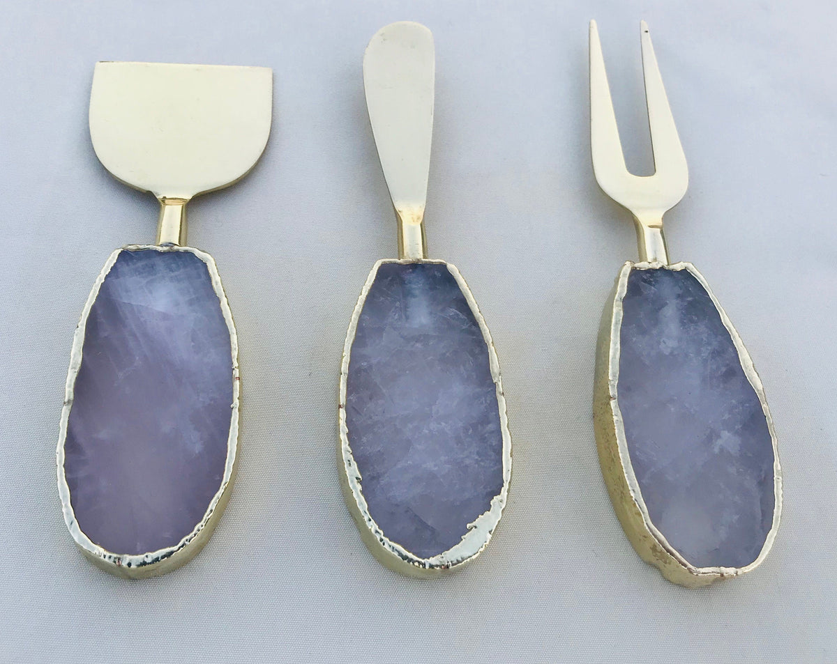Set of 3 Rose Quartz Cheese Knives/Spreaders
