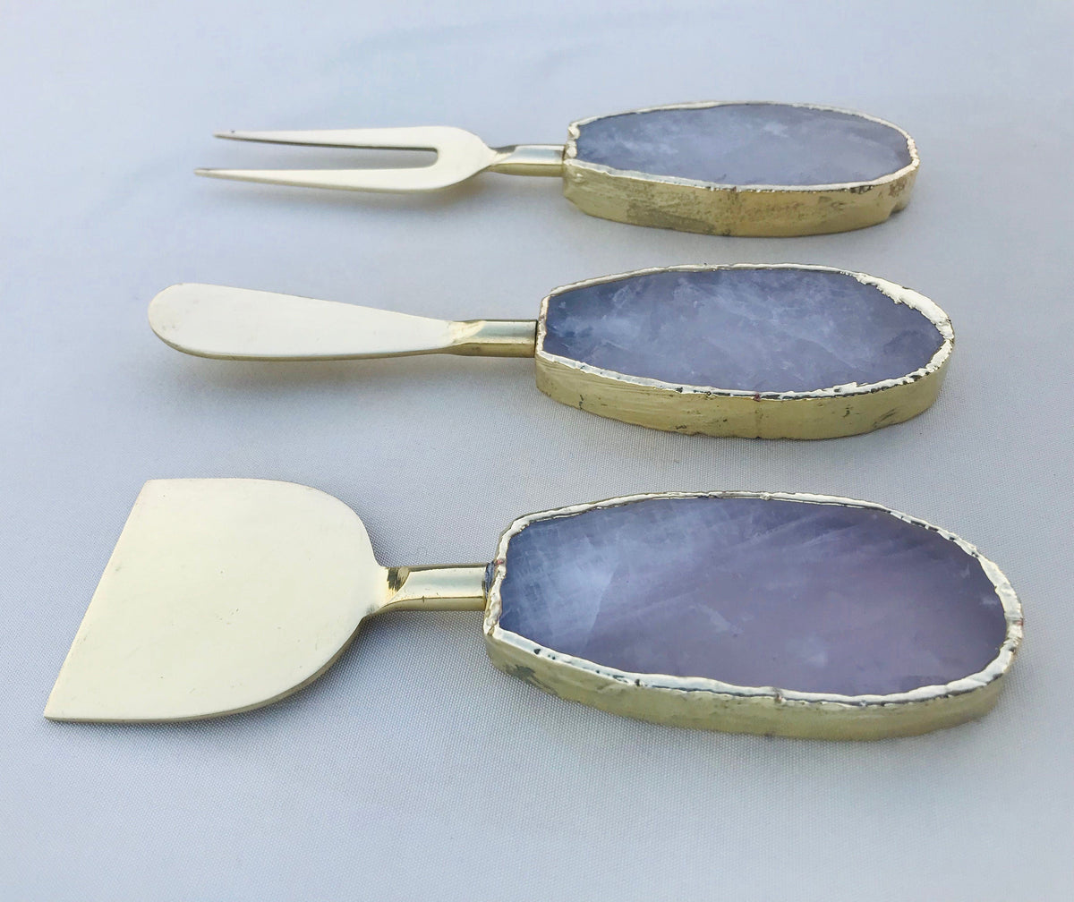 Set of 3 Rose Quartz Cheese Knives/Spreaders