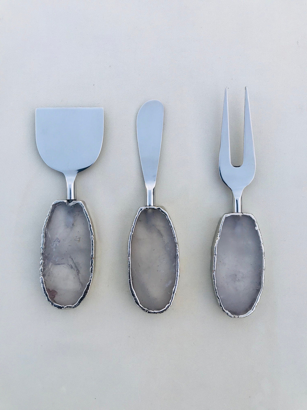 Set of 3 Agate Clear Quartz Cheese Knives/Spreaders