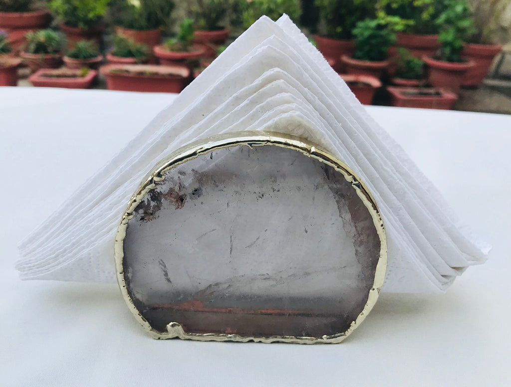 Hand Rounded Clear Quartz Agate Napkin Holder/Natural Stone Napkin Holder/Paper Napkin Holder/Desk Napkin Holder/Picnic Holder