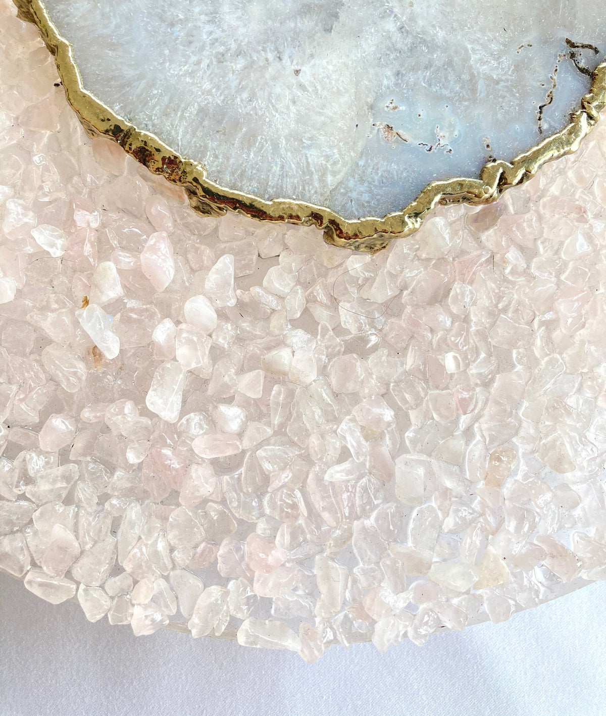 10" Diameter Large Peach Crystal With White Agate Wall Clock